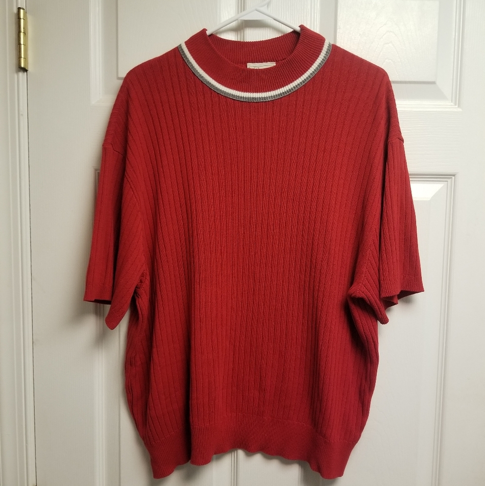 Company Collection Vtg Striped Mock Neck Short Sleeve Wide Ribbed Knit Sweater